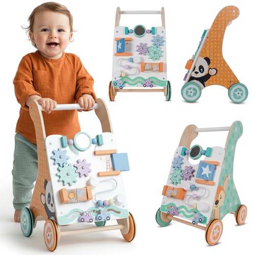 SUN BABY XXL Chariot de Marche en Bois - Blanc | Tableau d'activités et structure en bois robuste