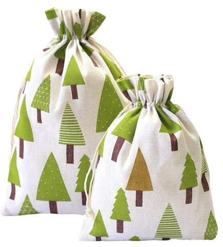 HERZWILD 25pcs säckchen 10x14cm baumwollsäckchen mit Weihnachtsbaum Motive geschenksäckchen (10x14 cm)