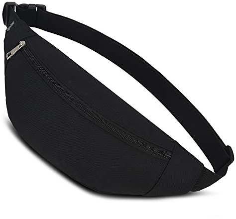 Bauchtasche für Damen und Herren Gürteltasche Hüfttasche Doggy Bag Outdoor Sport Groß Handytasche Umhängetasche Camping Fitness Fahrrad Geld Pouch Pack (Black)