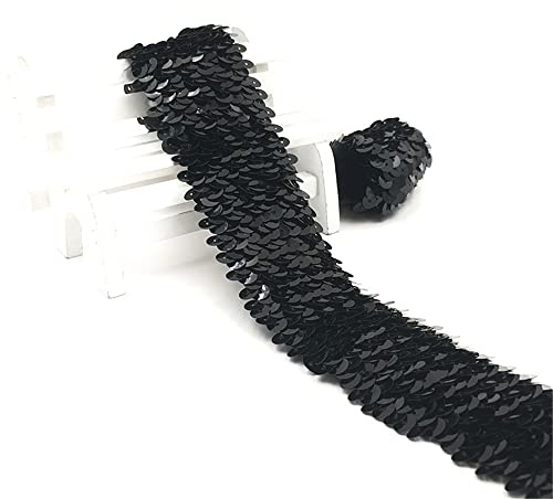 4,8 cm x 3 m Metallic Paillettenband Elastisches Paillettenbesatz (G) | 5-Reihiges Stretchbesatz Paillettenapplikation Flache Pailletten Stoffbesatz Dekoband Zierband Meterware für Nähen Kleidung