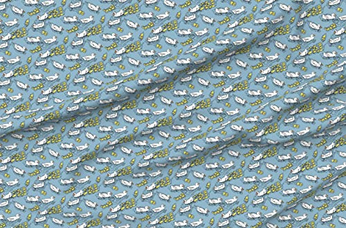 Spoonflower Fabric - Swimming Ducks Blue Yellow Birds Water Pond Printed on Polartec(R) Fleece Fabric by The Yard - Sewing Blankets Loungewear and No-Sew Projects