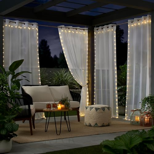 Eclipse Starlight Light Up Sheer Hookless Grommet Curtain With Remote Control, Bedroom or Outdoor Patio Room Divider, 1 Panel, 84 in Long x 52 in Wide, White