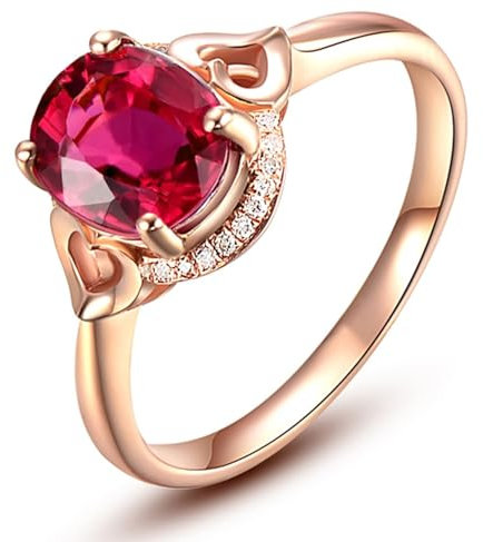 AMDXD Pärchen Ringe Gold 18K 750, Rot Labor Erstellt Rubin Klassiker Oval Verlobungsring 750 Gold Echtschmuck, Gr.67 (21.3)