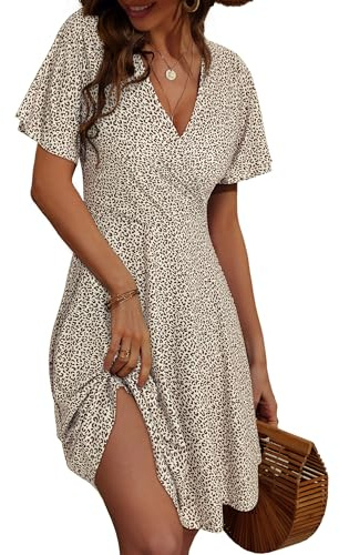 FENSACE - Vestido de Verano para Mujer, Manga Corta, Cuello en V, línea A, Vestido Midi de Verano