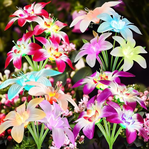 ToDaka Luces solares de lirio para decoración de jardín al aire libre (paquete de 4)