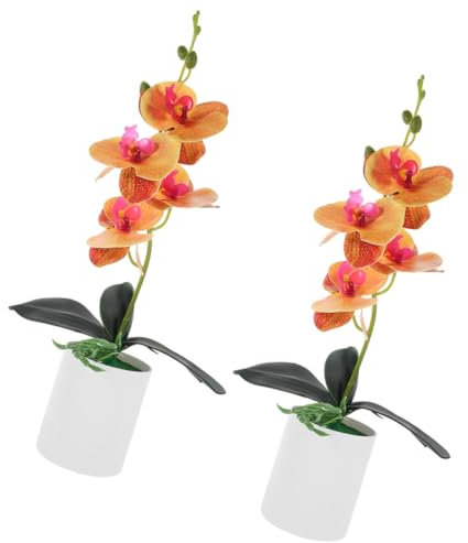 Zerodeko 2 Piezas Flor de orquídea con jarrón Planta de orquídea Falsa Plantas Artificiales macetas Flor Artificial de la Planta en Maceta Flor en Maceta Falsa Escritorio Adornos Ramo 3D