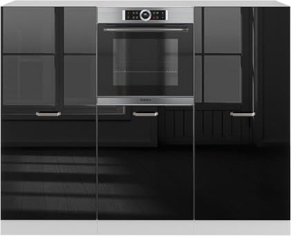 Vicco Einbauküche R-Line, Schwarz Hochglanz/Weiß, 180 cm ohne Arbeitsplatte, zur individuellen Erweiterung mit Zusatzmodulen geeignet