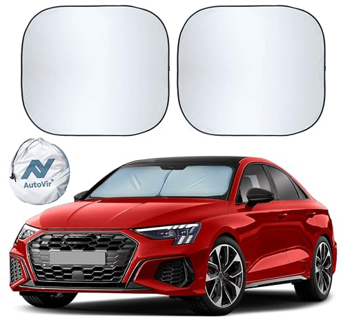 Autovir 2 Piece Car Windshield Sun Shade Foldable | Durable Polyester Windshield Sunshade Blocks Sun, Heat, and UV Rays | Sunshade for Car Ensuring Interior Protection | Small (29x23.5)