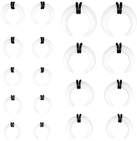 ZS 9 Paar Pincher Tapers Septumringe, Acryl Buffalo Stretcher Expander Piercing Kit zum Dehnen von durchbohrten Nasen Ohr Messgeräten 9 Größe 14G-00G (Weiß)