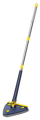 Trapeador de polvo de microfibra, mopa de limpieza giratoria grande de 360 grados, trapeador de microfibra extensible triangular de mano, limpiador de piso de acero inoxidable con almohadilla de