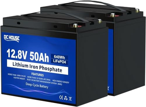 DC HOUSE 12V 50Ah*2 Lithium LiFePO4 Deep Cycle Akku, wiederaufladbarer Lithium-Eisenphosphat-Akku mit mehr als 3000 Zyklen für USV, Beleuchtung, Fischfinder und Wohnmobil, integriertes BMS