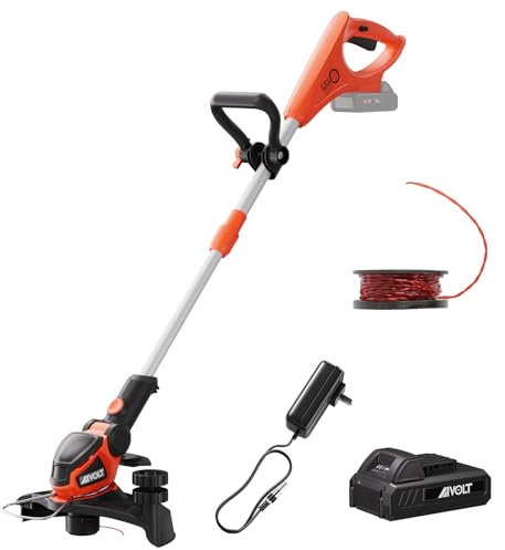 AIVOLT 24V Cordless Strimmer, 30cm Cutting Width Grass Trimmer & Wheeled Lawn Edger, Lightweight Brush Cutter with Auto Nylon Line, 2.0Ah Battery and Charger for Garden Lawn