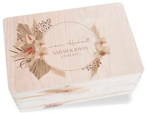 Holzkiste Erinnerungsbox - Erinnerungskiste Unsere Hochzeit mit Name und Datum | Hochzeitskiste - 30x20x14 cm - Holz - geschenke für brautpaar￼ box liebe brautpaar wedding geschenkbox
