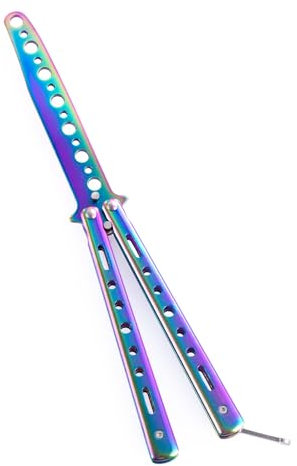 Butterfly Knife with Unsharpened Blade, Martial Arts Trainer Bailisong Knife Sword, Folding Butterfly Finger Knife Trainer, Titanium Butterfly Knife for Practicing Flipping Tricks (Rainbow Colored)