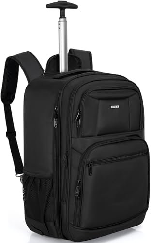 IPEB Trolley Handgepäck Rucksack,18 Zoll für wasserdichte Aktenkoffer für Reisen/Männer/Frauen-Schwarz,Business Trolley Koffer Groß Rucksack ，Geeignet für Flugreisen auf Geschäftsreise