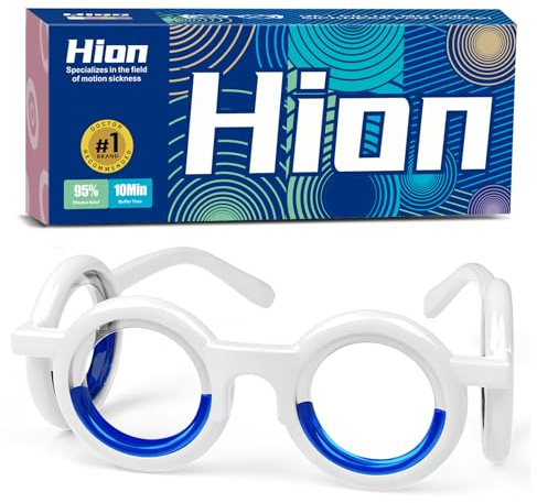 Hion Motion Sickness Glasses, Car Sickness Glasses,Relieve Carsickness Airsickness Seasickness Glasses,Anti Nausea Vertigo Glasses, No Lens Liquid Glasses for Adults or Kids