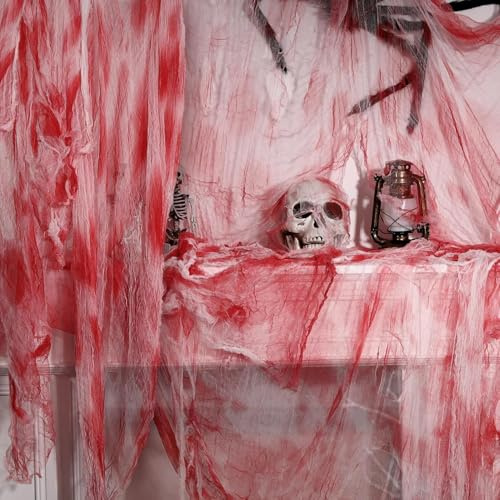 Gruseliges Halloween Tuch Dekorationen - Groß Deko Stoff, KäSetuch für Party Innen AußEn GruselhäUser TüRen ZubehöR (Blutrot)