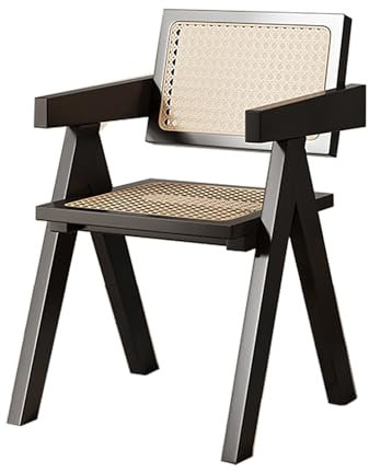 Retro Farmhouse Schwarzer Rattan-Esszimmerstuhl Armlehnstuhl mit bequemen Armlehnen für Schlafzimmer, Wohnzimmer, Lesezimmer, Küche, 1 Stück
