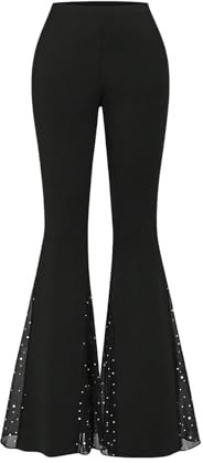 SOLY HUX Damen Hose Mode Schlaghose mit Mesh Leggins Casual Hosen Lange Hose Freizeithose mit Elastischem Bund Schwarz L