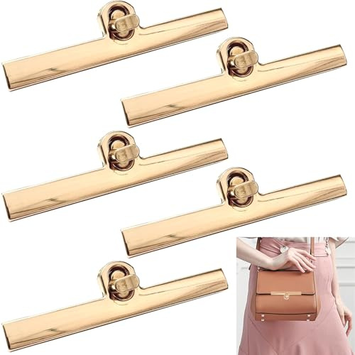 Wjelet 5 Stück Taschenverschluss Metall, Drehverschluss für Ovalösen Gold, Taschenzubehör Steckschloss für Handtaschen, Geldbeutel, Tasche Leder Damen DIY