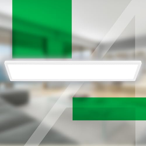 BRILONER - Classe énergétique A Plafonnier LED 98cm Ultra Efficient, plat, lumière indirecte, lampe LED, plafonnier LED, lampe de salon, panneau LED, lampe de cuisine, éclairage, 98x20x3 cm, blanc
