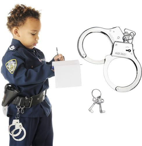 WUSJCOF Handschellen Kinder Metall mit Schlüssel, Polizei Zubehör Spielzeug Handschellen für Polizeispiele und Kostümpartys, Robuste Handschellen für Kinder (Silber)