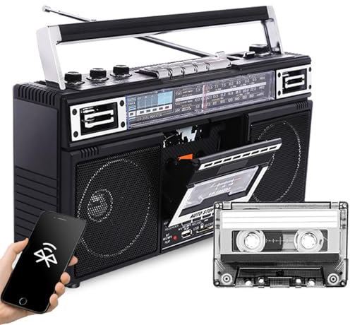 Retro kassettspelare i 80-talsstil, retroradio och inspelare med AM/FM/SW1-2, stöd för transkriptionsfunktion, SD/USB-kort, Bluetooth-uppspelning, Dual Audio HD-uppspelning