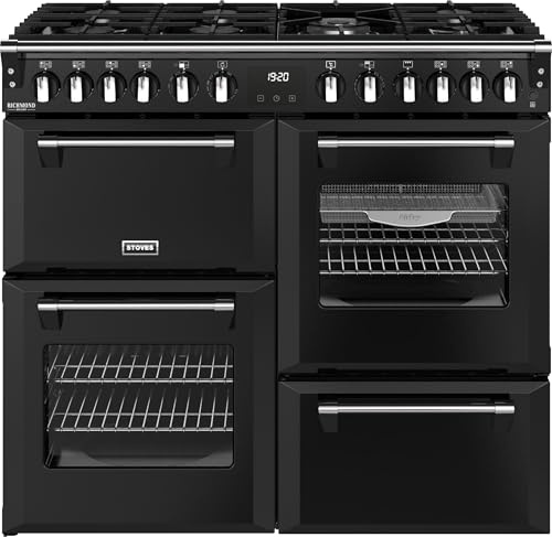 Stoves Richmond Deluxe 100cm wide Dual Fuel Range Cooker with Gas Hob - Black - A/A/A Rated