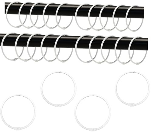 24 Stück Vorhangringe Metall, 50mm Gardinenringe zum Öffnen, Duschvorhang Ringe, Vorhang Hängend Ringe für Duschvorhänge und Gardinenstangen Buchringe (Weiß)