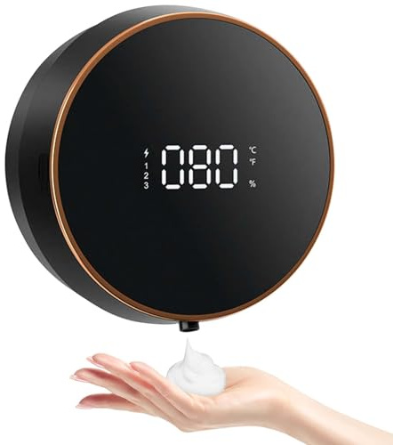 Seifenspender Automatisch Wandmontage Schwarz, 260ml Elektrischer Schaumseifenspender mit Sensor, No-Touch Design, Wiederaufladbar, Wasserdicht,Soap Dispenser für Bad, Küche & Büro (Schaum -Version)