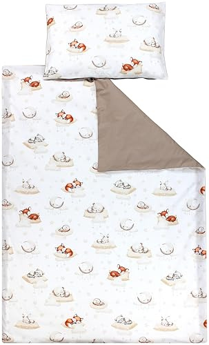 TupTam Ensemble de Linge de Lit pour Enfants 2 Pièces, Bébés Animaux endormis/Beige, 120x90 cm