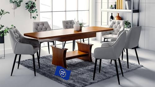 designimpex DA-777 Couchtisch Kirschbaum ausziehbar höhenverstellbar mit Ablage 120/200 cm modern Wohnzimmertisch Esstisch abgerundete Ecken Sofatisch platzsparend hochwertig Wohnzimmer