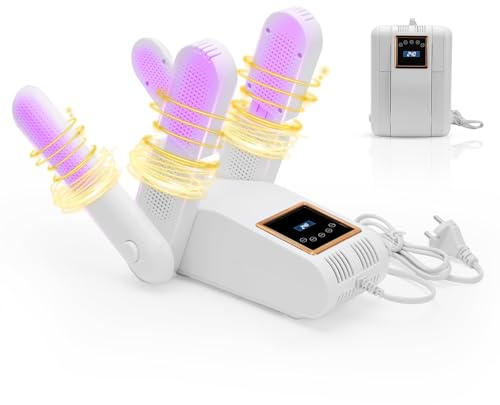 Schuhtrockner Elektrisch, Schuhe Stiefeltrockner, Fußwärmer Schuhheizung Schuhwärmer Schuhe Trockenständer Handschuhtrockner mit Timer-Funktion, 4 Halterungen, 360° Schnelltrocknung Antibakteriell