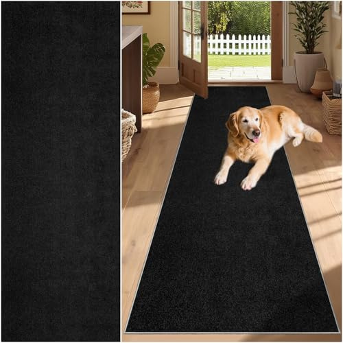 SUNMME Teppich Läufer rutschfest 40 x 120 cm Teppichläufer Flur Flurläufer Modern, Küchenteppich Waschbar rutschfest, Teppich Läufer für Flur, Küche, Eingang Schwarz