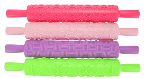 BAZEITFLOW 4 pezzi Mattarello per Pasta e Biscotti Rulli Embossati Creativi per Pizza e Dolci Strumenti da Cucina DIY per Preparazione Dolci Colore Casuale Colore Casuale