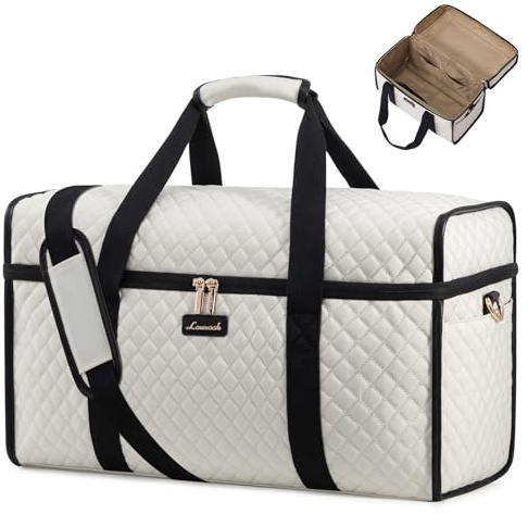 LOVEVOOK Resväska dam, vattentät weekender handbagage väska stor resa duffle väska, klinikväska födelse sjukhusväska sportväska för flygplan resor sport gym, A-beige + svart, 40x30x20cm, modern