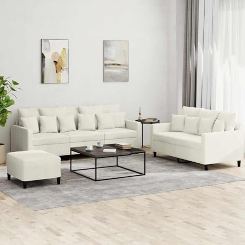 Mandloder 3-TLG. Sofagarnitur mit Kissen, Creme Samt, Modernes Design, Robuster Metallrahmen, Bequeme Polsterung, für Wohnzimmer, L-Form