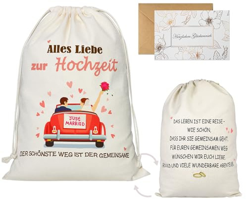 Seutgjie Geschenkverpackung Hochzeit Geschenktüten mit Grußkarte Hochzeitsgeschenke für Brautpaar
