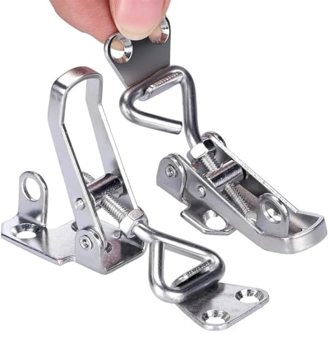 YAZWUR 2 Pezzi Chiusura a Leva in Acciaio Inox con Foro per Lucchetto Regolabile Chiusura Rapida in Metallo per Armadi, Porte, Casse