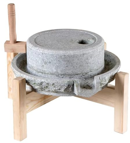 Mulino artigianale a pietra con telaio in legno, macinatore multifunzione per cereali, fagioli, orzo, frutta secca e spezie(7.9x11.8in/20x30cm)