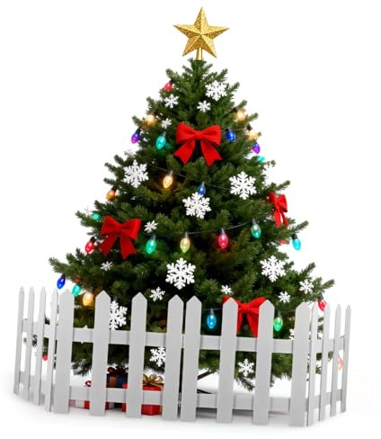 Artibetter Recinto in Legno Bianco per Albero di Natale 1,2 M, Staccionata Elegante e Solida per Giardino e Cortile, Decorazione Natalizia