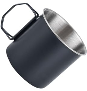 LIXSAZSE Mug de randonnée léger et élégant avec poignée Pliante en Acier Inoxydable. Idéal pour Toutes Vos Aventures et Vos séjours en Camping, Noir, 350 ML