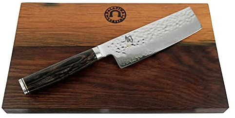 Kai Shun Premier Tim Mälzer Nakirimesser TDM-1742 – Japanisches Damastmesser 14 cm mit VG-MAX Stahlkern & 32 Lagen – inkl. handgefertigtem Schneidebrett Unikat aus Fassdauben