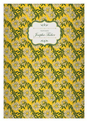 1 personalisiertes edle florale Vintage DIN A4 Schulheft, Schreibhefte mit Margeriten, gelb Lineatur 25 (liniertes Heft 16 Blatt/32 Seiten) Notizheft, Kladde für Schule, Universität, Büro