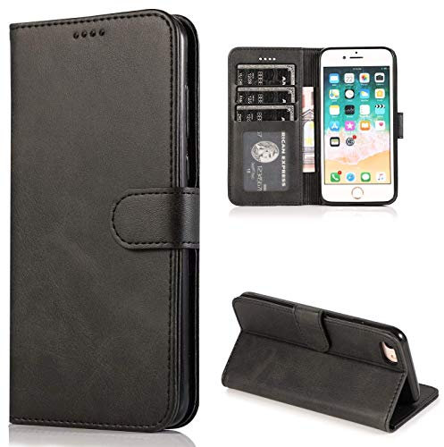 CTIUYA Handyhülle für iPhone SE 2022 / iPhone SE 2020 / iPhone 8 /iPhone 7 Hülle Leder Klapphülle Handytasche Flip Brieftasche Ledertasche mit Kartenfach Schutzhülle Magnet Case Tasche Cover,Schwarz