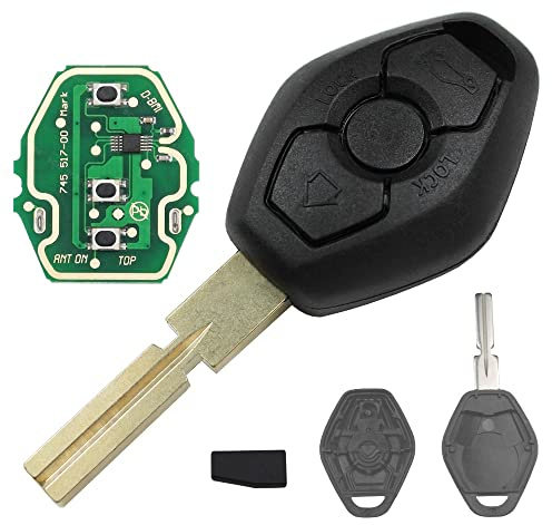 Autoschlüssel Funk Fernbedienung Austausch Gehäuse mit 3 Tasten + HU58 Rohling + Platine Sender + Batterie + Transponder kompatibel für BMW E46 E83 E52 E85 E86 E39 E61 E60 E53