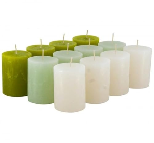 Klocke Kerzen Rustikale Stumpenkerzen – 12 Stück - Wachskerzen/Rustickerzen/Adventskerzen Weihnachten (Happy Green-Mix, Klein: Höhe 8cm / Ø 6cm)