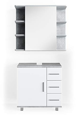Vicco Badmöbel-Set Ilias, Beton, 60 cm, besteht aus Badspiegel und Waschbeckenunterschrank