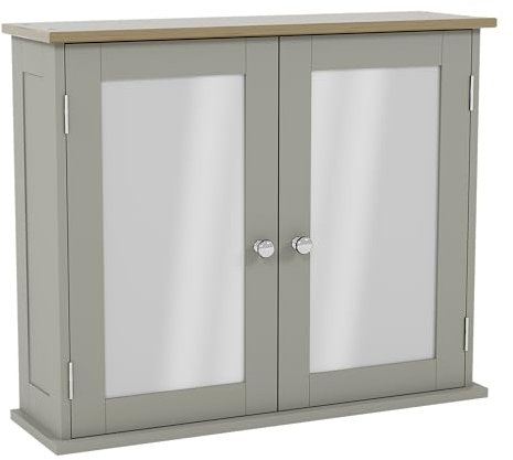 Bath Vida Hoch- & Midischränke fürs Bad, Mitteldichte Holzfaserplatte, Grau, Standard, Grey 2 Door Mirrored Bathroom Cabinet