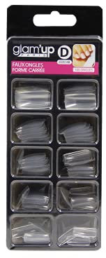 Glam’Up Paris - Faux Ongles - Pleine Couverture - Facile à Utiliser - 100 Pièces - Carré Arrondi XL - N°148 - Transparent à Vernir
